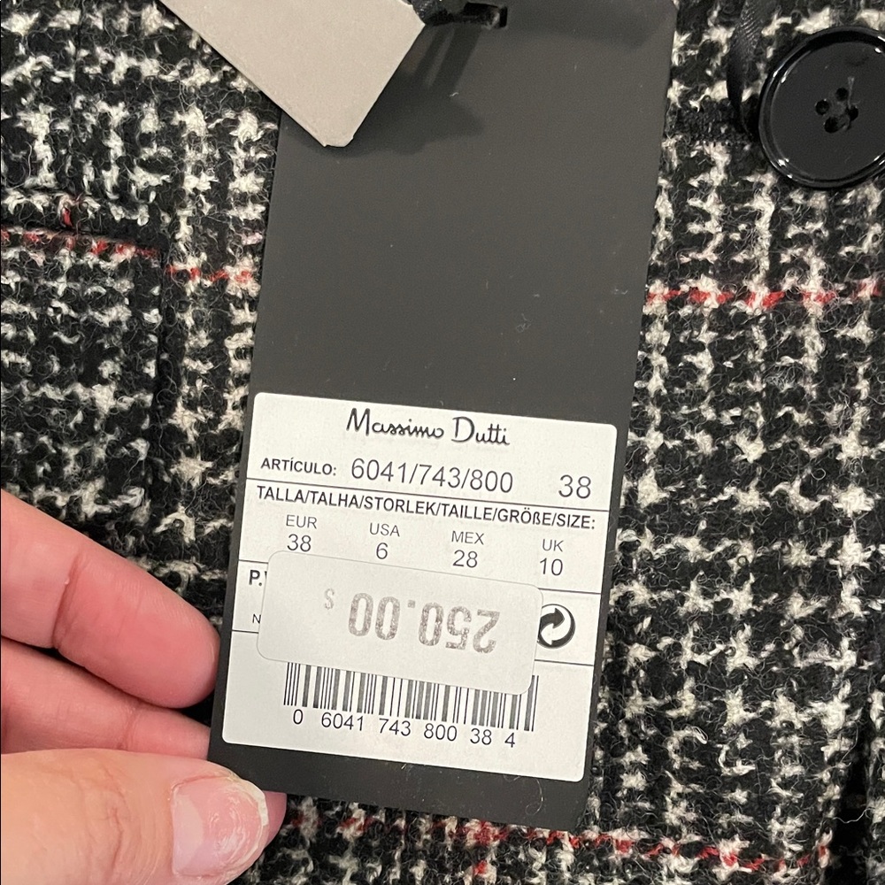 Massimo Dutti Women's Elegant Tweed Blazer size 6 wool black cream red - Picture 3 of 3